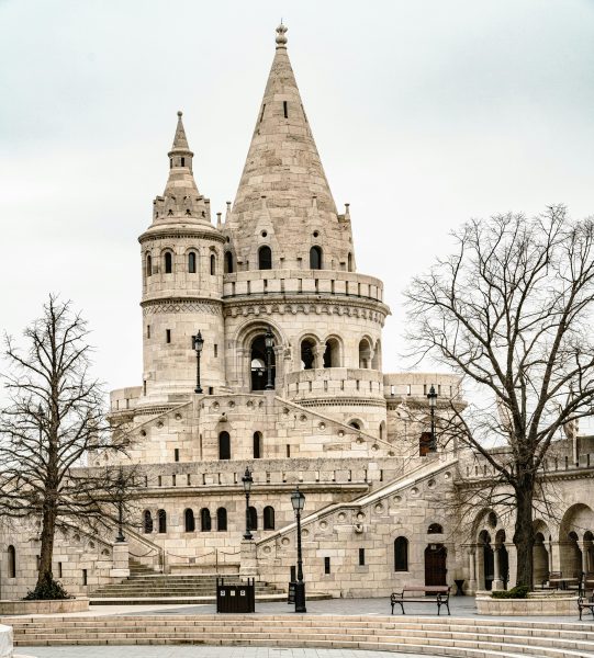Stunning view of Fisherman's Bastion, a historical landmark in Budapest, Hungary. Fisherman's-Bastion-Budapest,-Hungary.