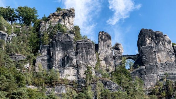 Majestic rock formations in Saxon Switzerland, showcasing stunning natural beauty.. Christmas-in-Saxony-Germany