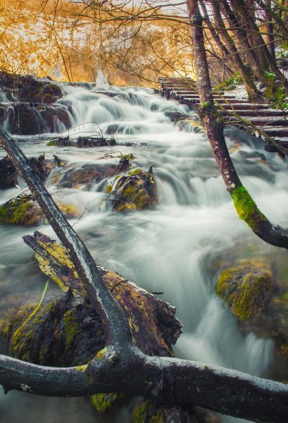 Flowing Waterfall at Plitvice Lake Croatia